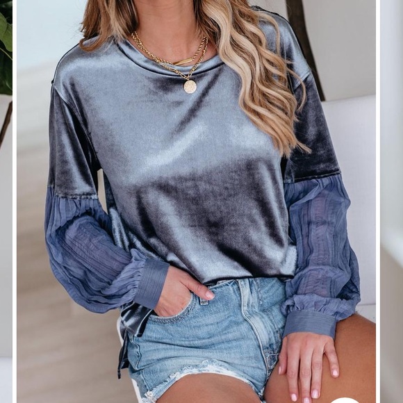 Listicle Mauve Velvet Top w/ Contrast Sleeves - Picture 3 of 3